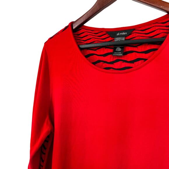 Ali Miles Size Large Red Wearable Art Long Sleeve Abstract Blouse Shirt Top Cozy - Picture 4 of 10